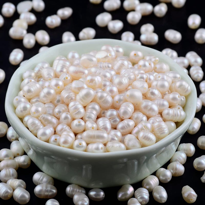 Eswala Pearls Beads for Jewelry Making 100pcs 5-6mm Natural Genuine Real Freshwater Cultured Pearl White Rice Oval Loose Gemstone Bead Holes 0.7mm Crafts Necklaces Bracelets Earrings (White  5-6mm) - Image 1